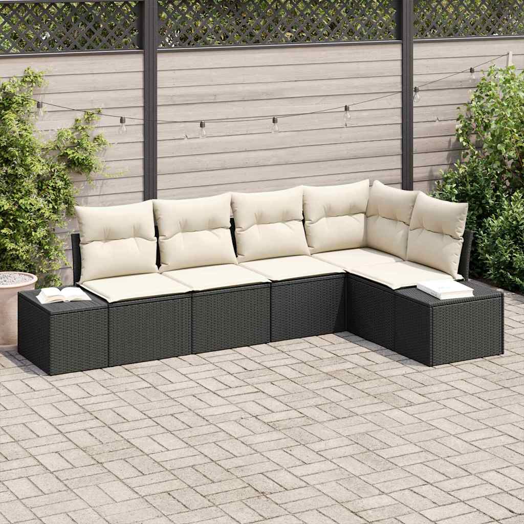 vidaXL Conjunto de sofás de jardín 5 uds. Negro y crema