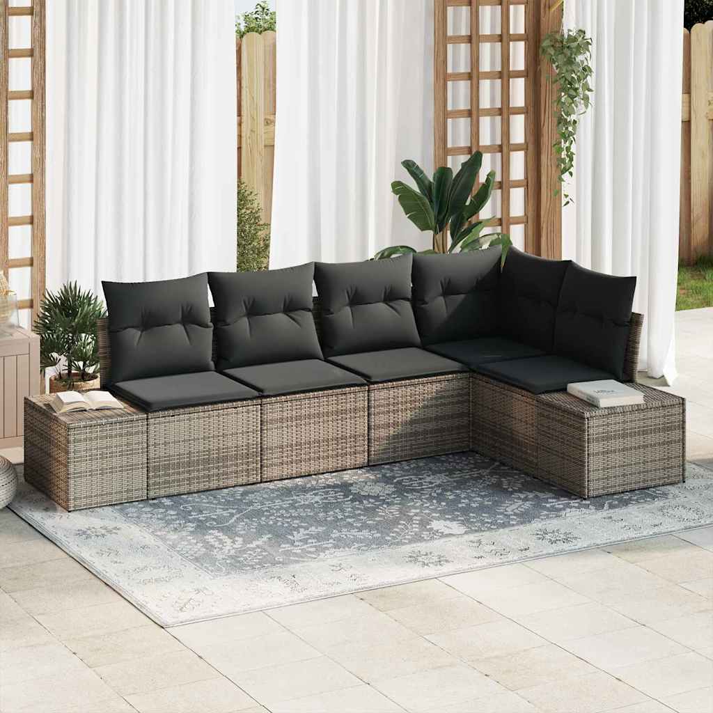 vidaXL Conjunto de sofás de jardín 5 uds. Gris ratán sintético