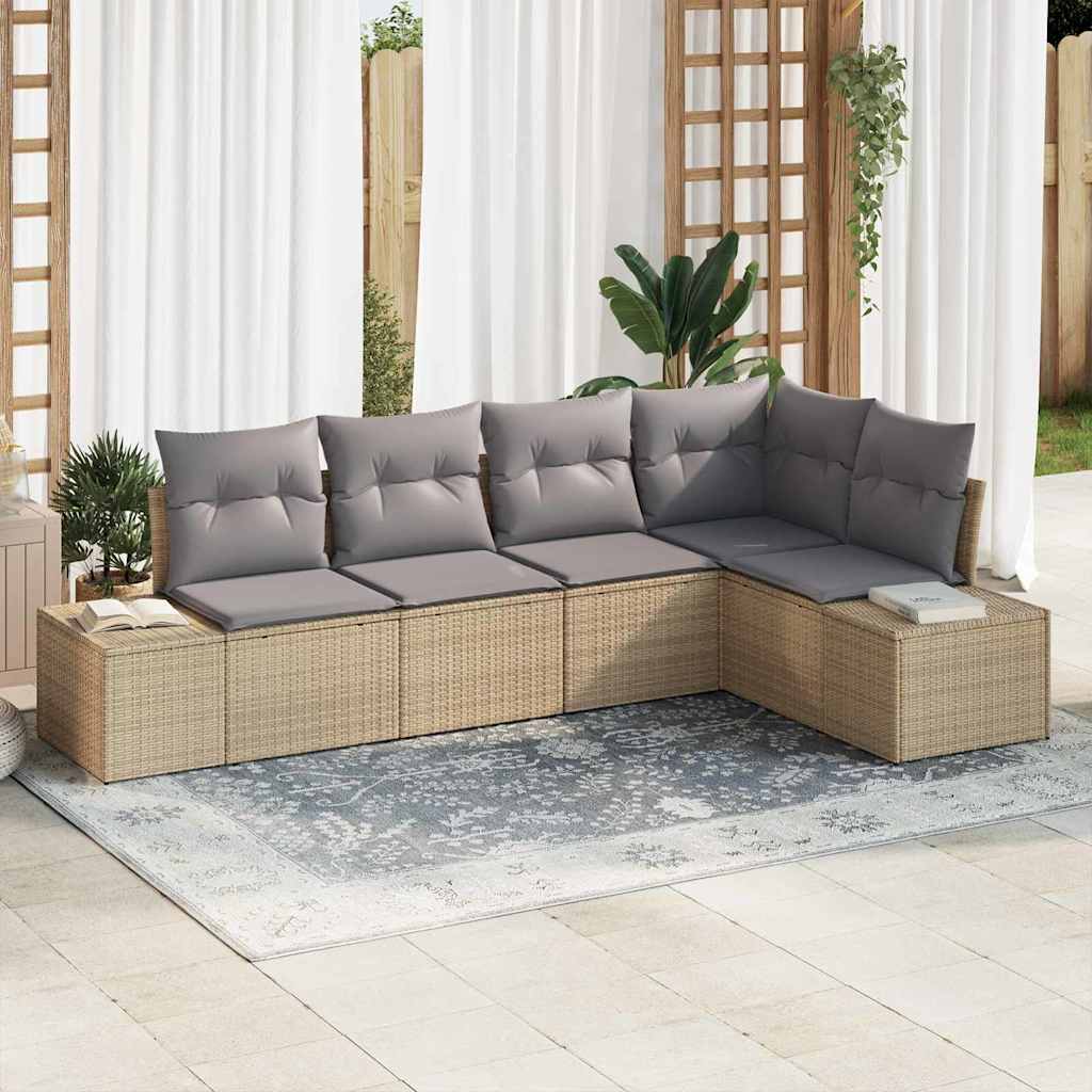 vidaXL Conjunto de sofás de jardín 5 uds. Beige y Gris Claro