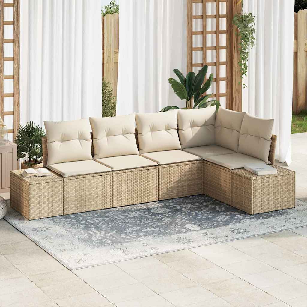 vidaXL Conjunto de sofás de jardín 5 uds. Beige y Crema
