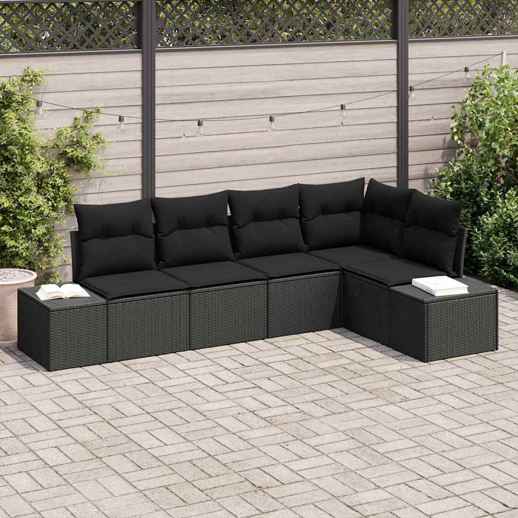 vidaXL Conjunto de sofás de jardín 5 uds. Negro ratán sintético