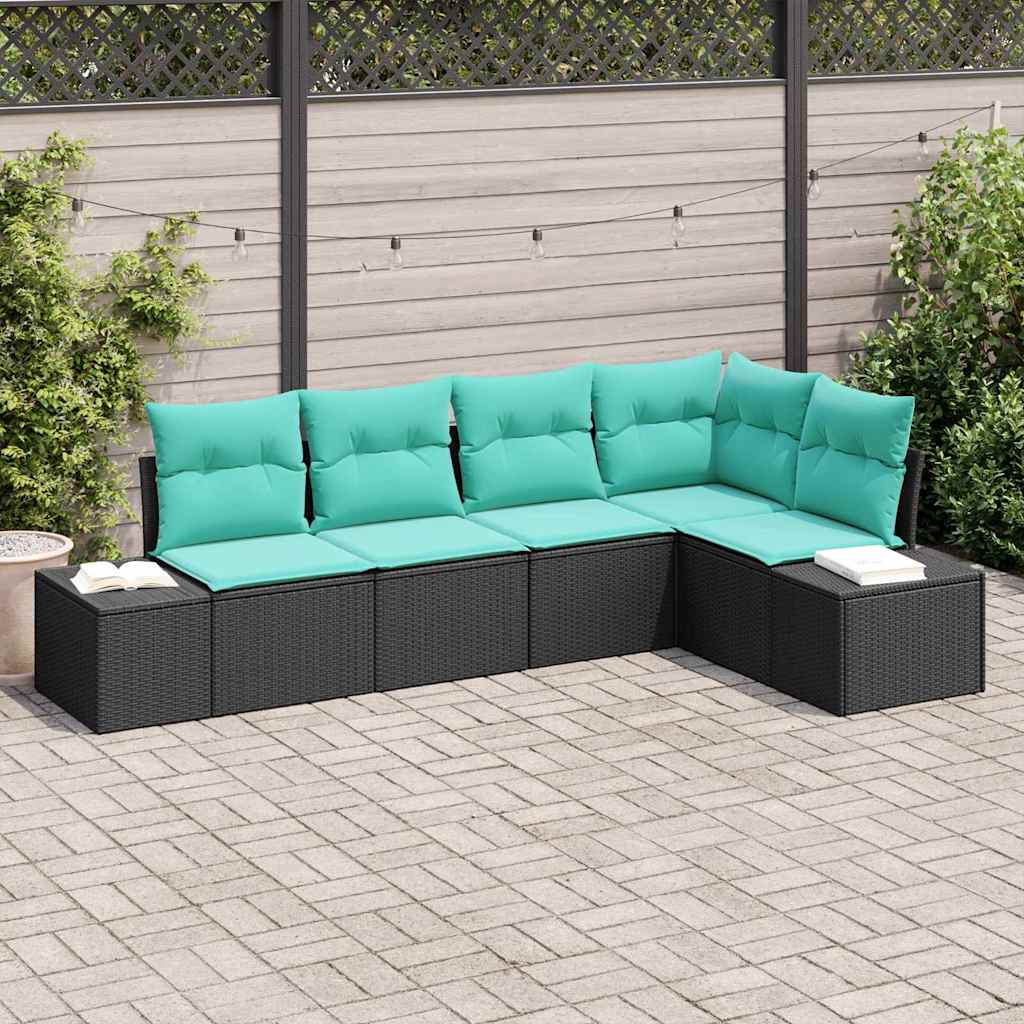vidaXL Conjunto de sofás de jardín 5 uds. Negro y Turquesa