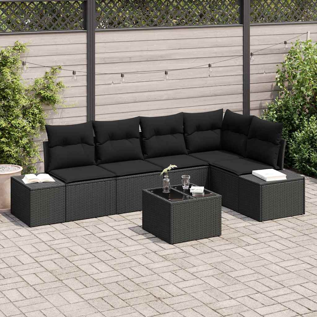 vidaXL Conjunto de sofás de jardín Negro ratán sintético