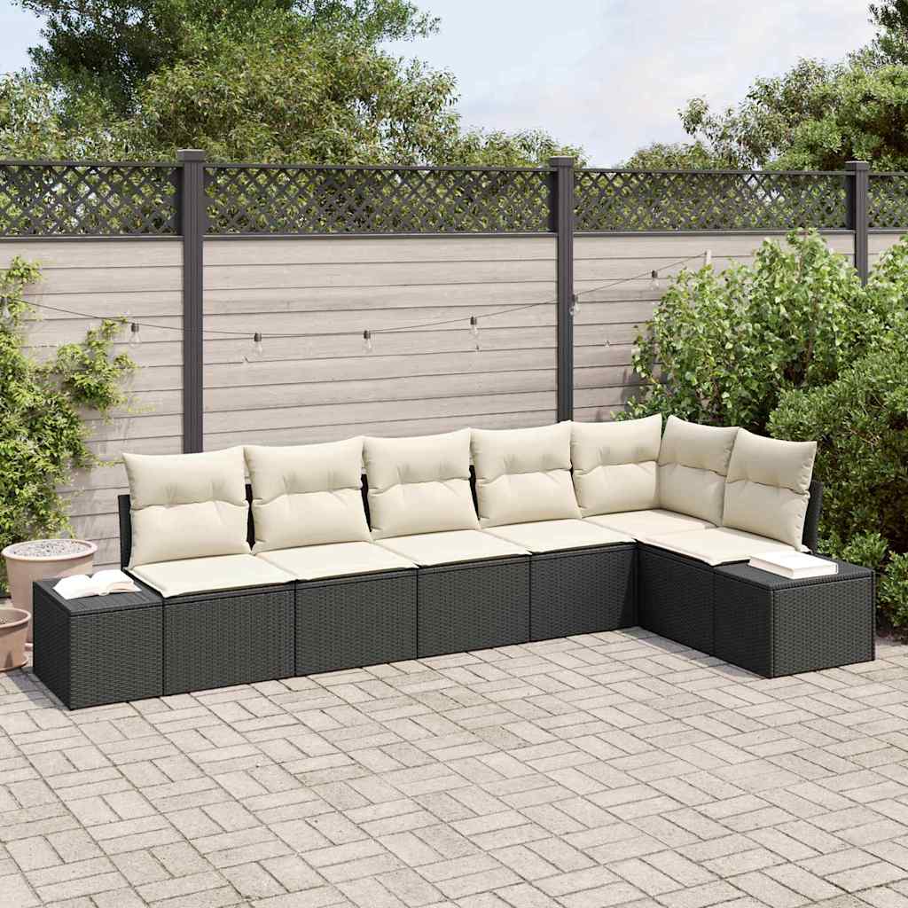 vidaXL Conjunto de sofás de jardín 6 uds. Negro y crema