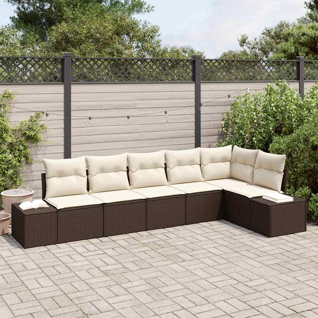 vidaXL Conjunto de sofás de jardín 6 uds. Marrón y crema