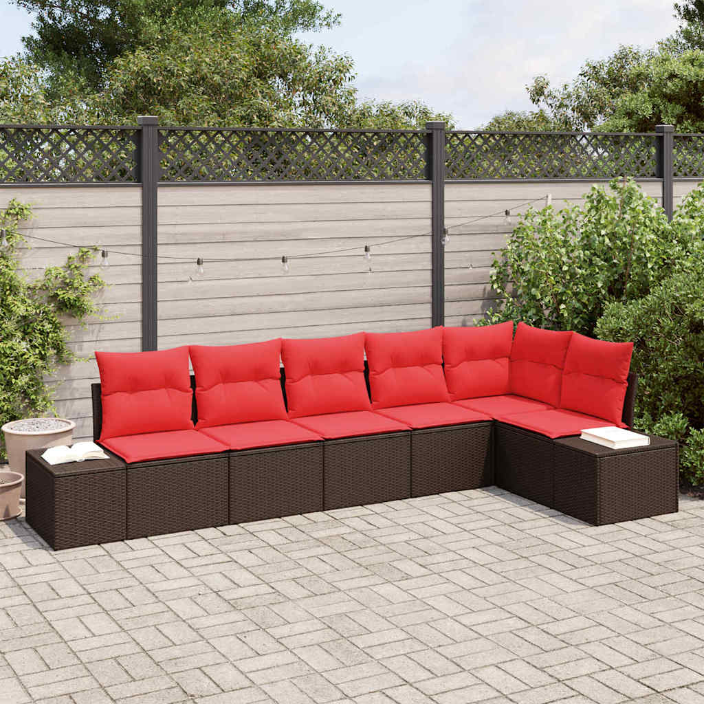 vidaXL Conjunto de sofás de jardín 6 uds. Marrón y Rojo