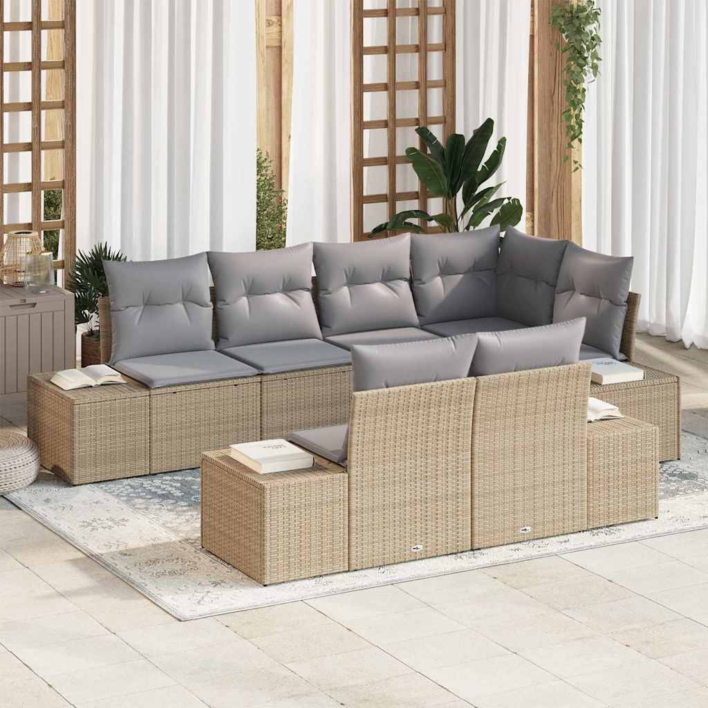 vidaXL Conjunto de sofás de jardín 7 uds. Beige y Gris Claro