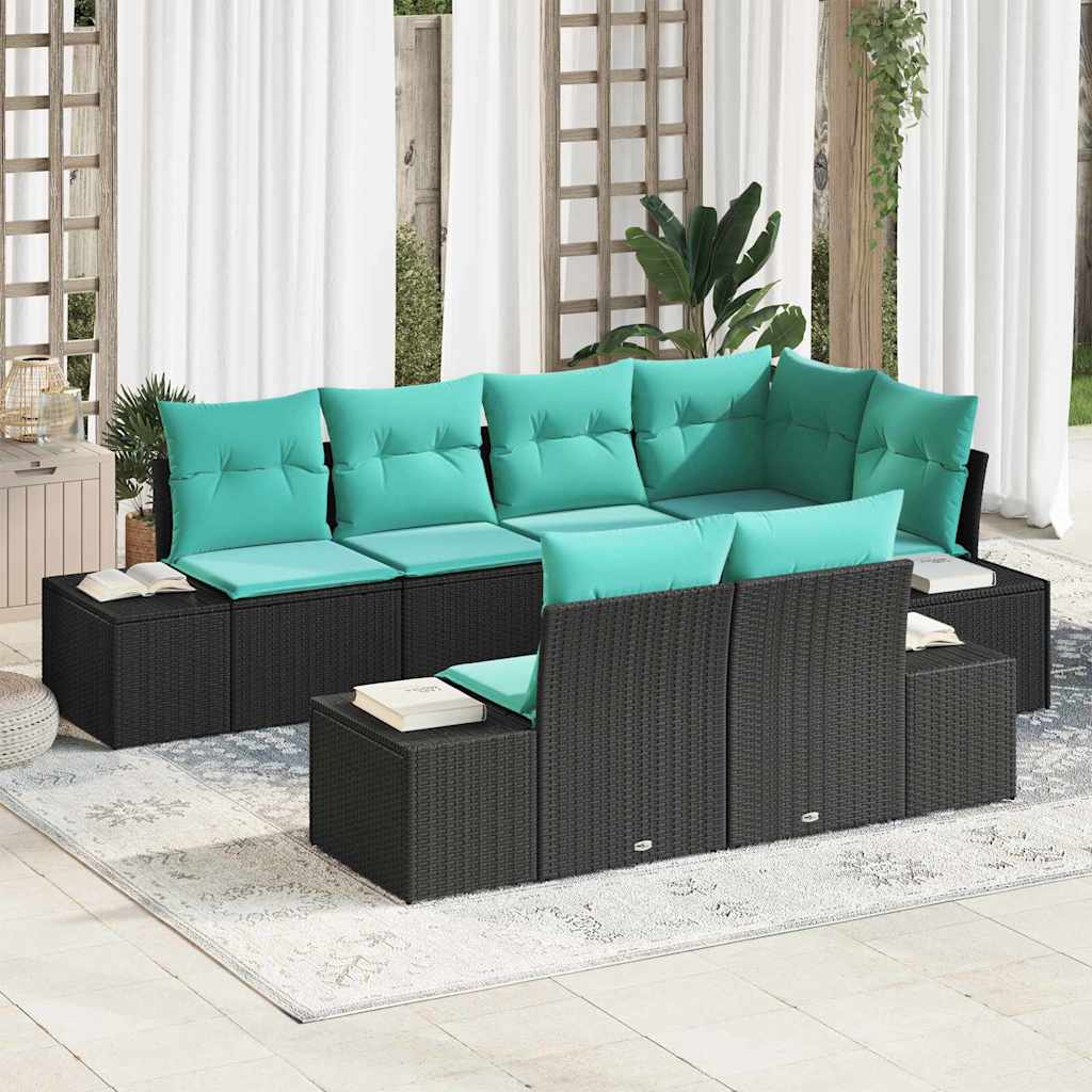 vidaXL Conjunto de sofás de jardín 7 uds. Negro y Turquesa