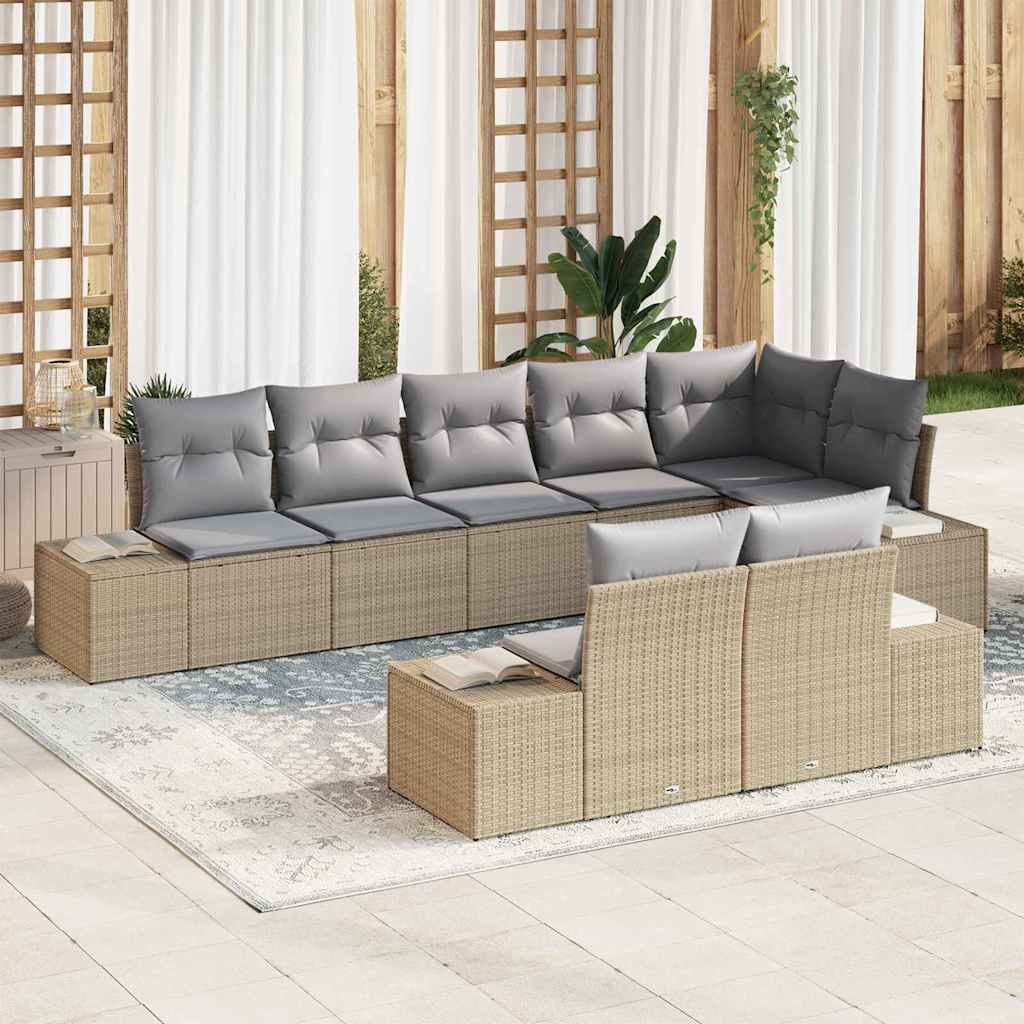vidaXL Conjunto de sofás de jardín 8 uds. Beige y Gris Claro Poliratán