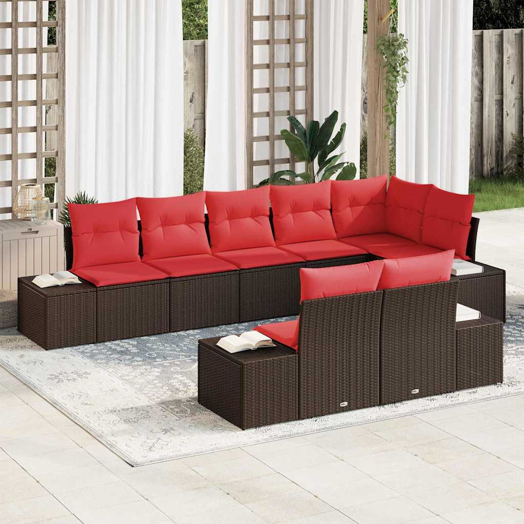 vidaXL Conjunto de sofás de jardín 8 uds. Marrón y Rojo Poliratán