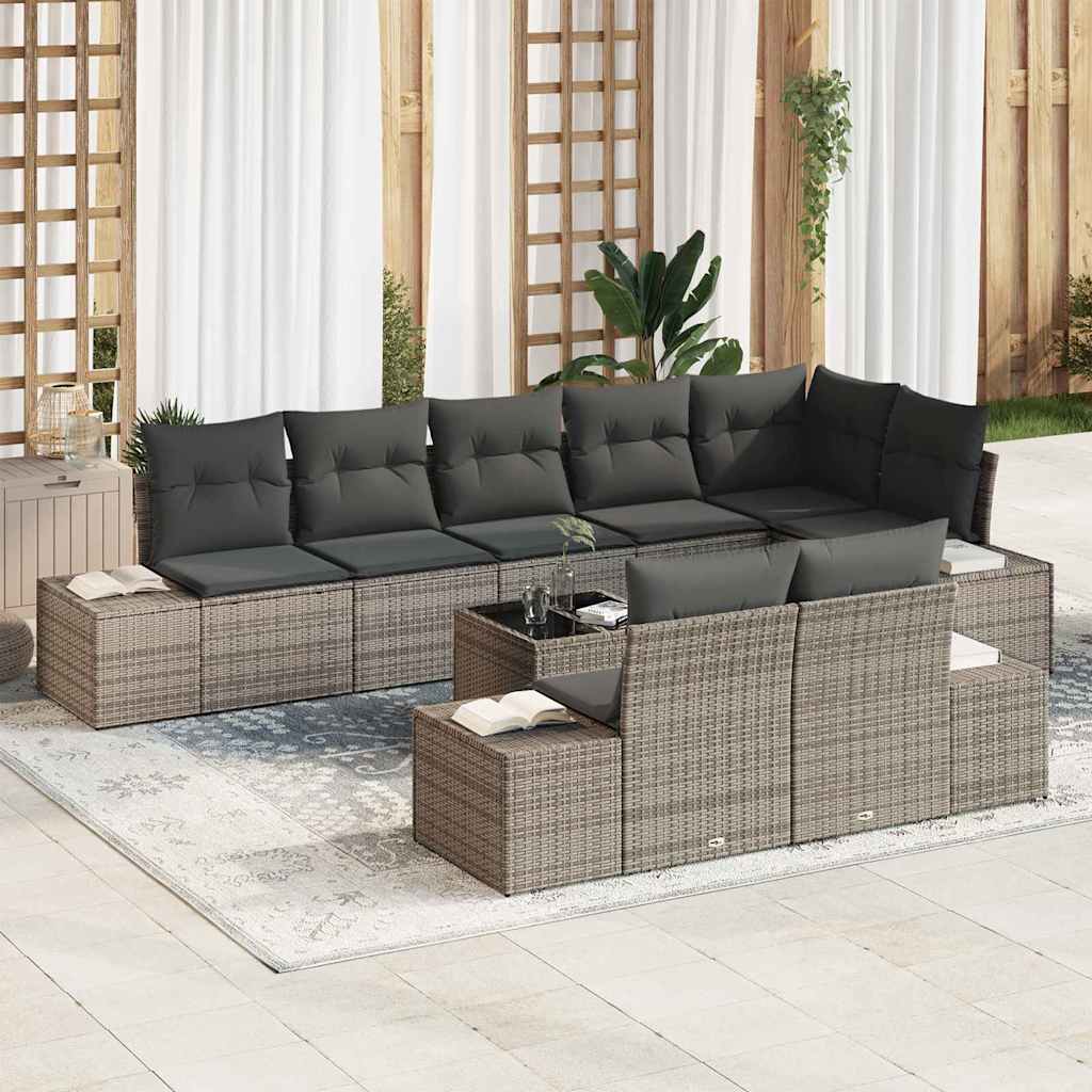 vidaXL Conjunto de sofás de jardín 9 uds. Gris Poliratán