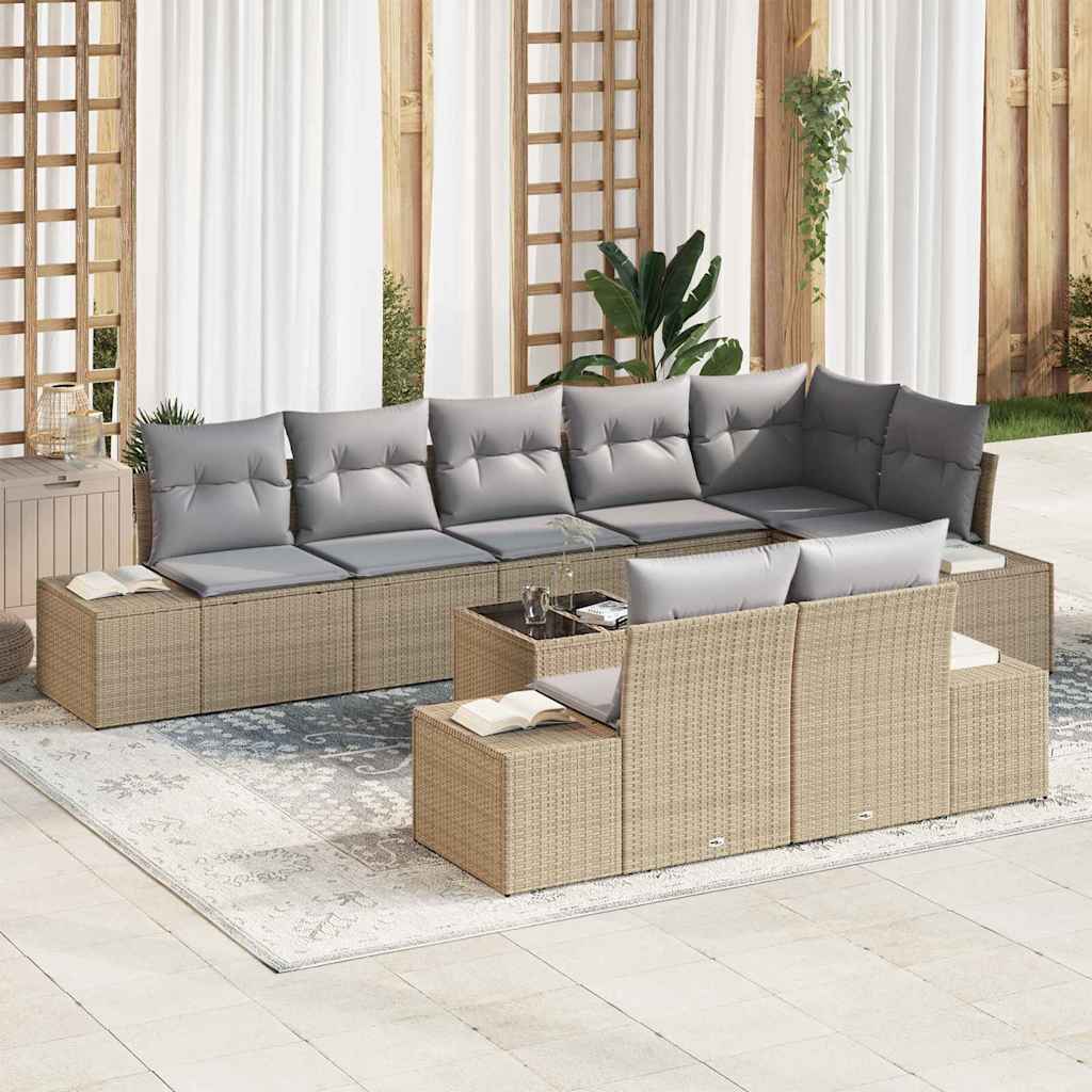 vidaXL Conjunto de sofás de jardín 9 uds. Beige y Gris Claro Poliratán