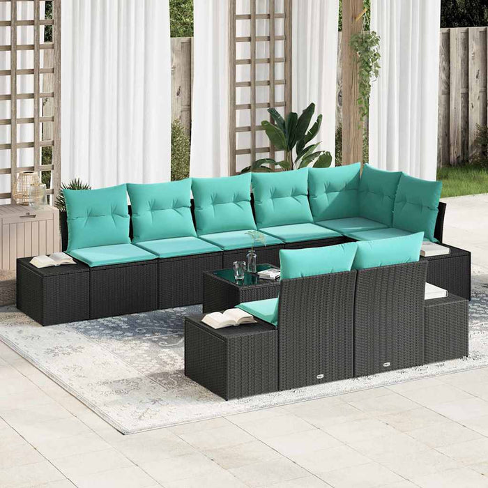 vidaXL Conjunto de sofás de jardín Negro y Turquesa Poliratán
