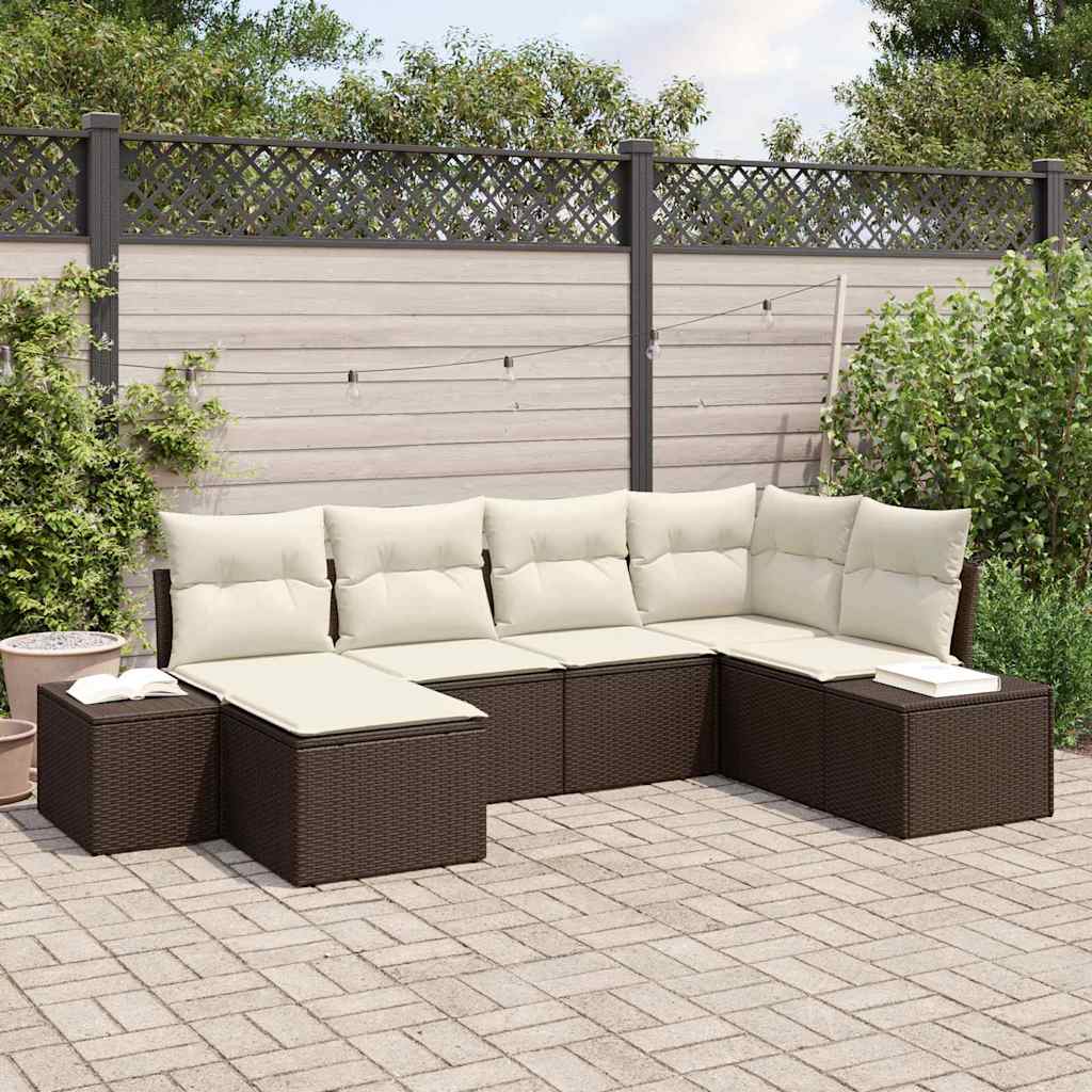vidaXL Conjunto de sofá de jardín 6 uds. Marrón y crema