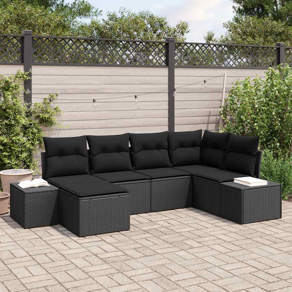 vidaXL Conjunto de sofá de jardín 6 uds. Negro ratán sintético