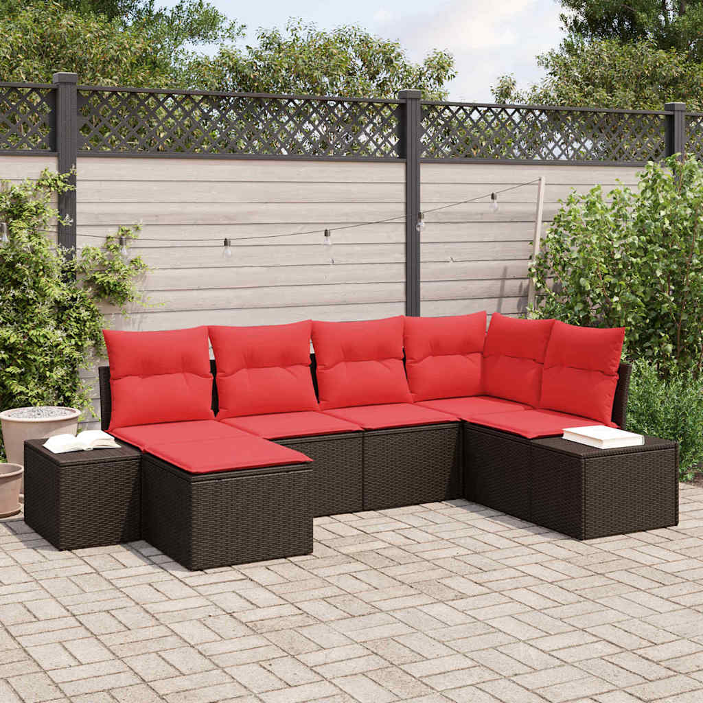 vidaXL Conjunto de sofá de jardín 6 uds. Marrón y Rojo ratán sintético