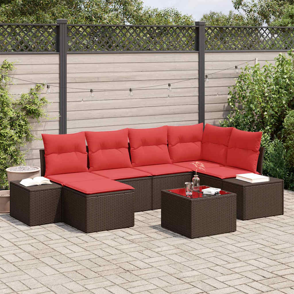vidaXL Conjunto de sofá de jardín 6 uds. Marrón y Rojo ratán sintético