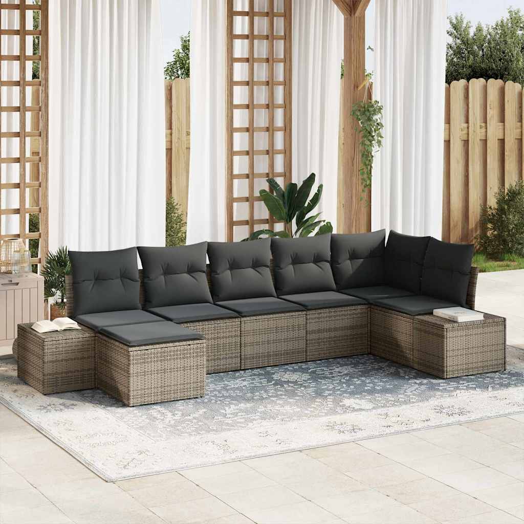 vidaXL Conjunto de sofá de jardín 7 uds. Gris ratán sintético