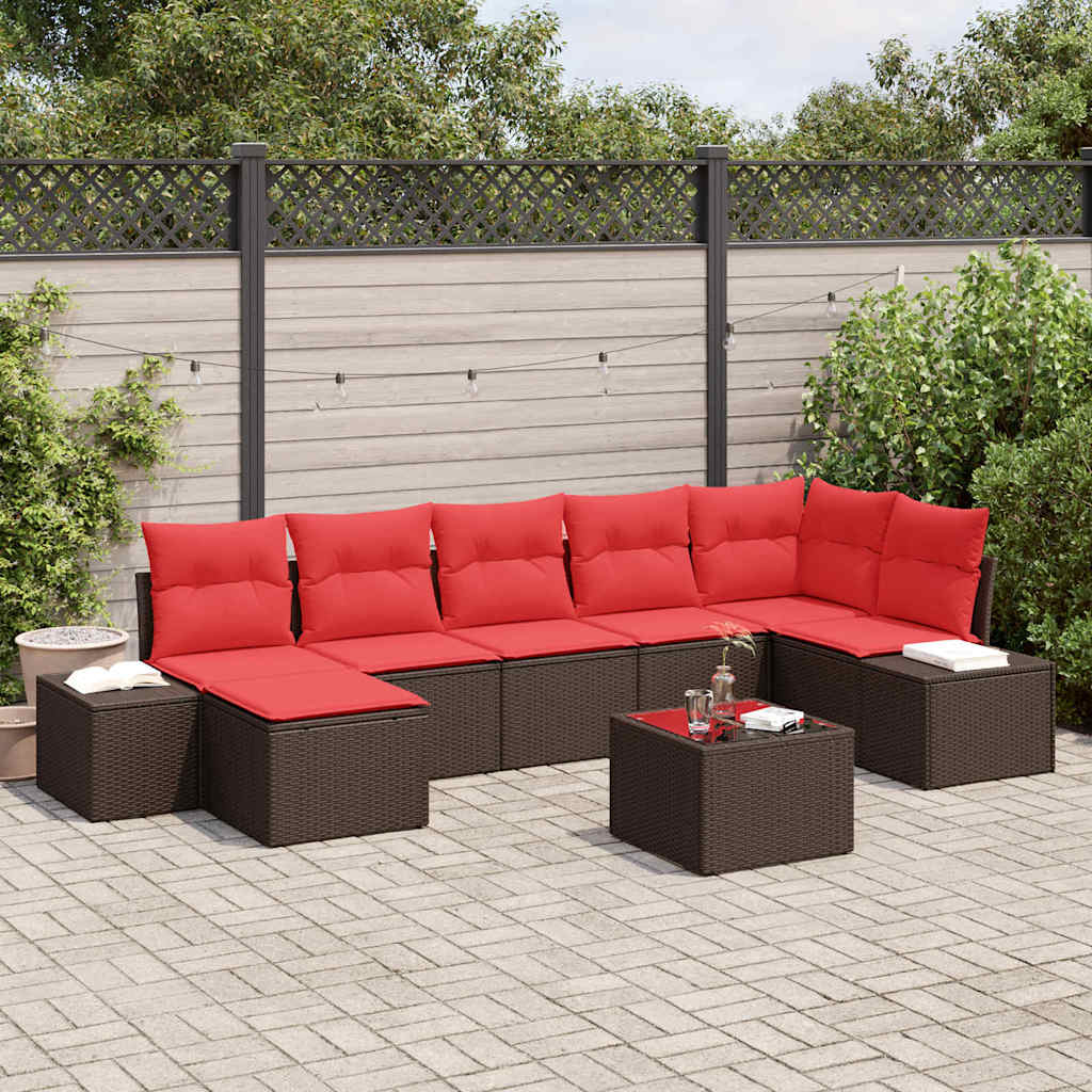 vidaXL Conjunto de sofá de jardín 7 uds. Marrón y Rojo ratán sintético