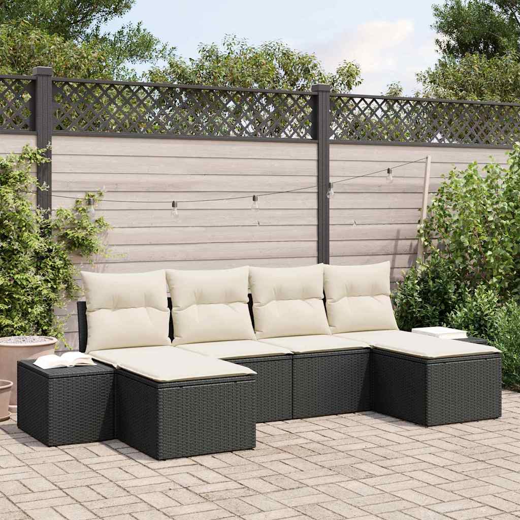 vidaXL Conjunto de sofá de jardín 4 uds. Negro y crema ratán sintético