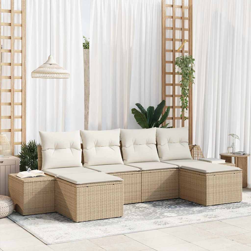 vidaXL Conjunto de sofá de jardín 4 uds. Beige y Crema ratán sintético