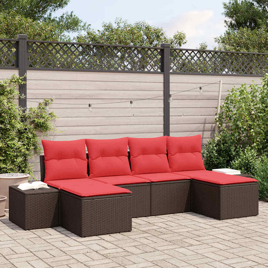 vidaXL Conjunto de sofá de jardín 4 uds. Marrón y Rojo ratán sintético