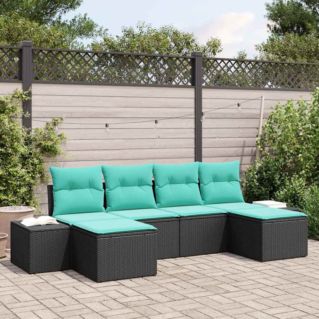 vidaXL Conjunto de sofá de jardín 4 uds. Negro y Turquesa