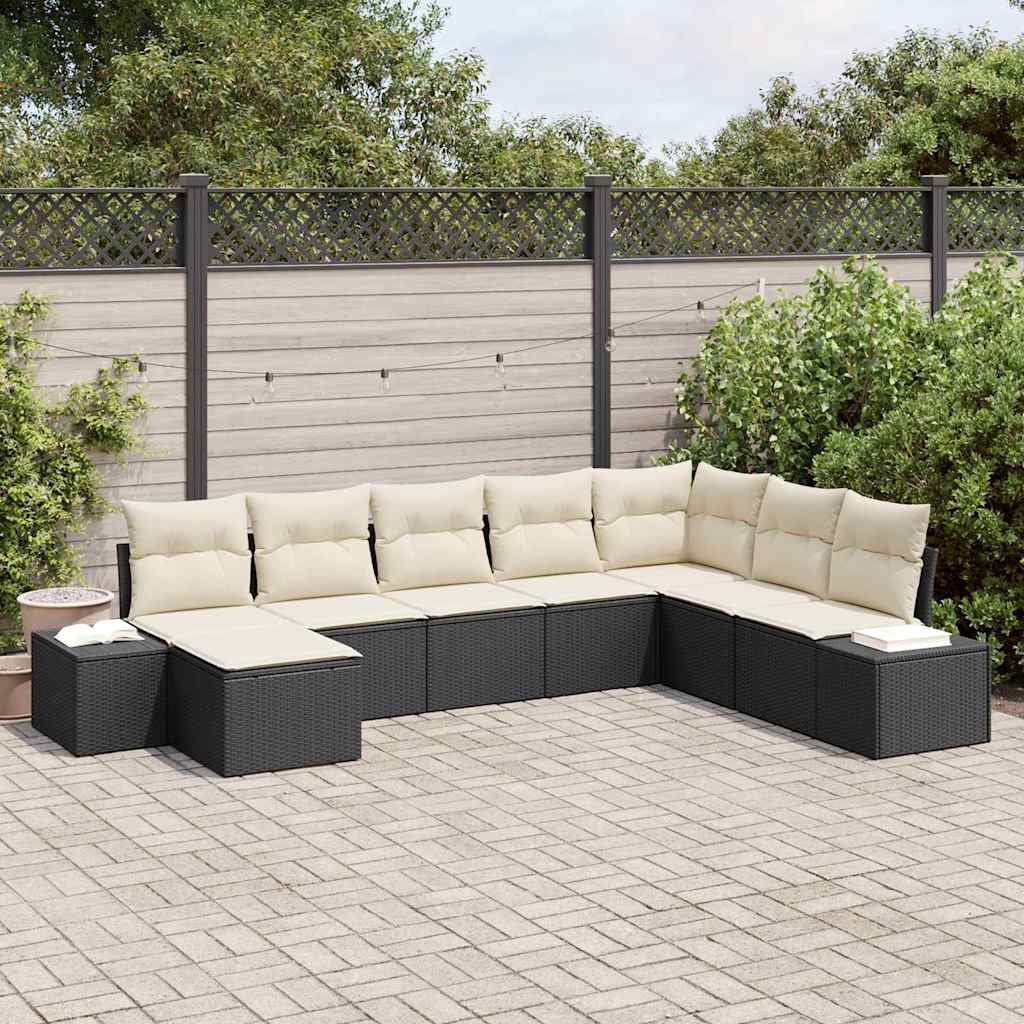 vidaXL Conjunto de sofá de jardín 8 uds. Negro y crema ratán sintético