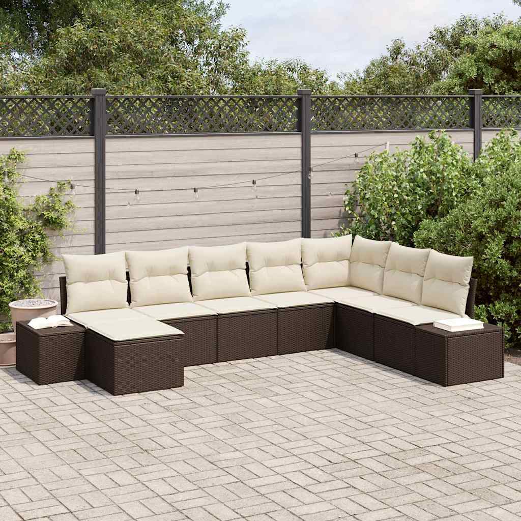 vidaXL Conjunto de sofá de jardín 8 uds. Marrón y crema