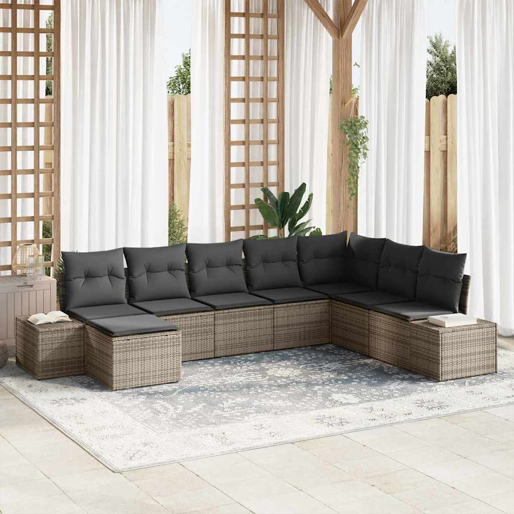 vidaXL Conjunto de sofá de jardín 8 uds. Gris ratán sintético