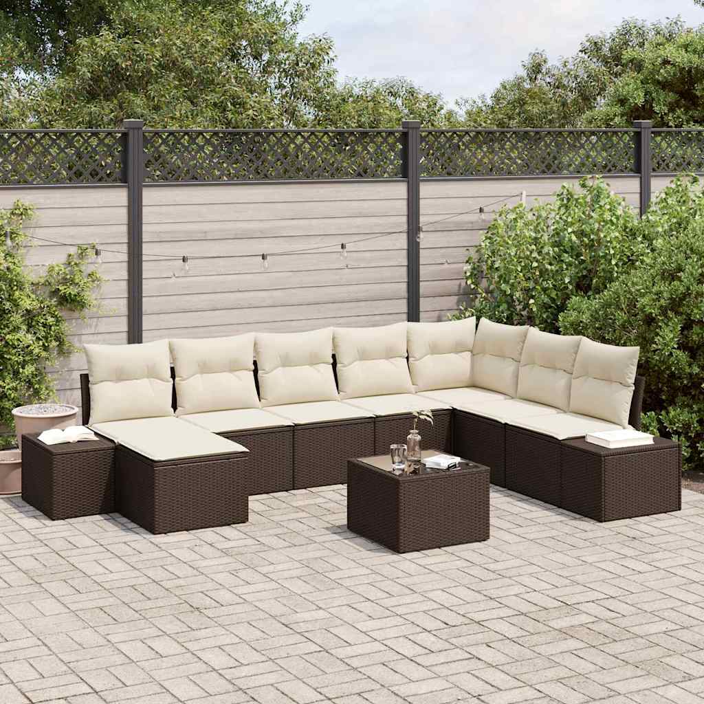vidaXL Conjunto de sofá de jardín 8 uds. Marrón y crema