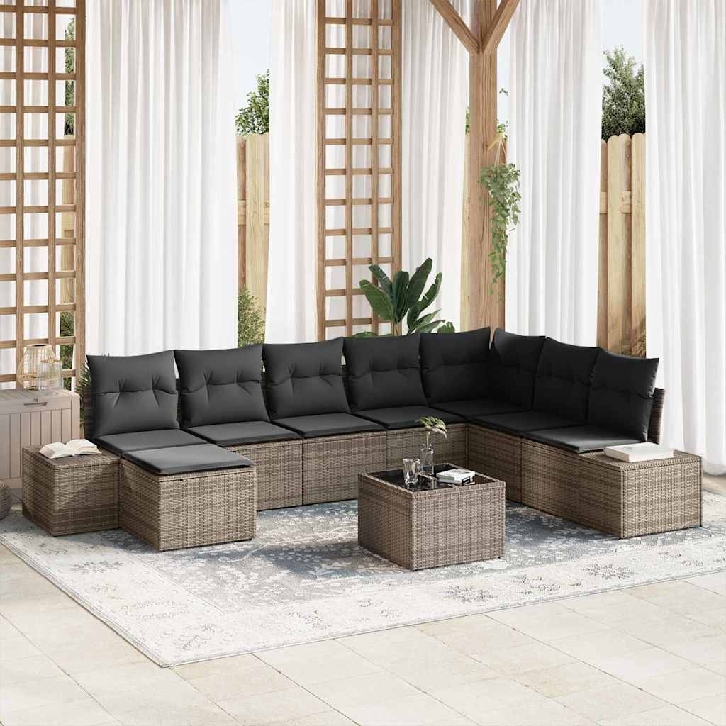vidaXL Conjunto de sofá de jardín 8 uds. Gris ratán sintético