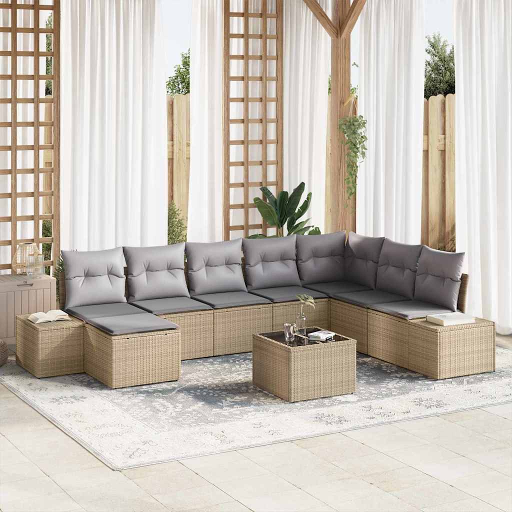 vidaXL Conjunto de sofá de jardín 8 uds. Beige y gris claro