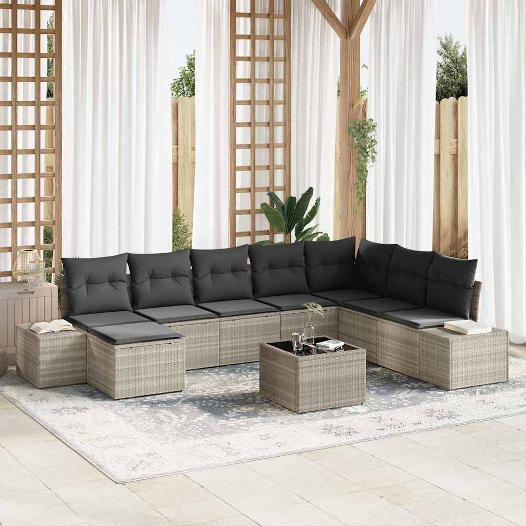 vidaXL Conjunto de sofá de jardín 8 uds. Gris Claro ratán sintético