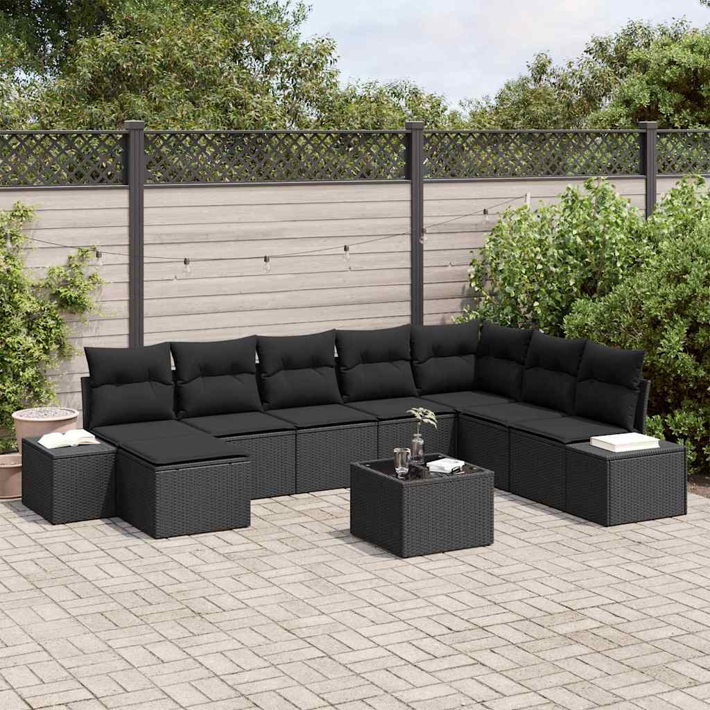 vidaXL Conjunto de sofá de jardín 8 uds. Negro ratán sintético