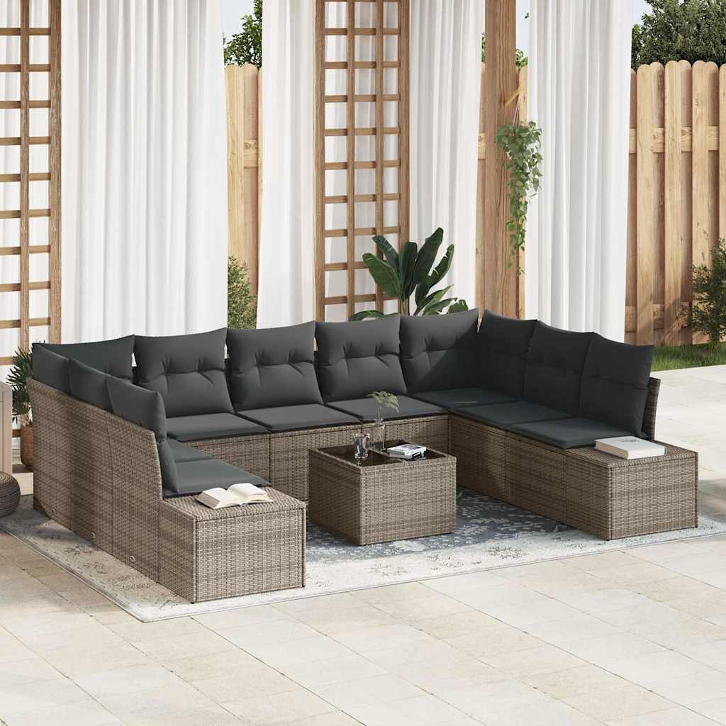 vidaXL Conjunto de sofás de jardín 9 uds. 8-Número de plazas Gris