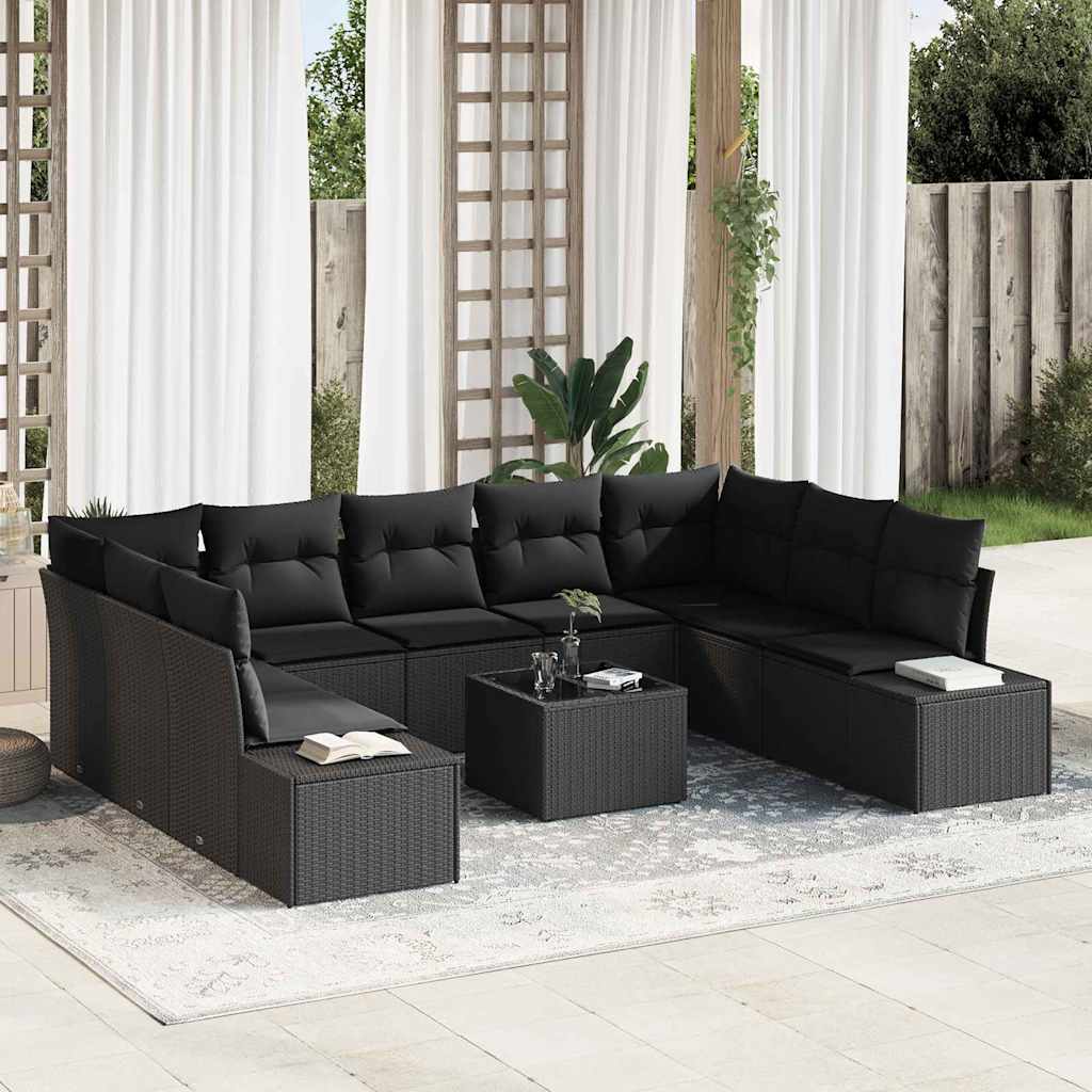 vidaXL Conjunto de sofás de jardín 9 uds. 8-Número de plazas Negro