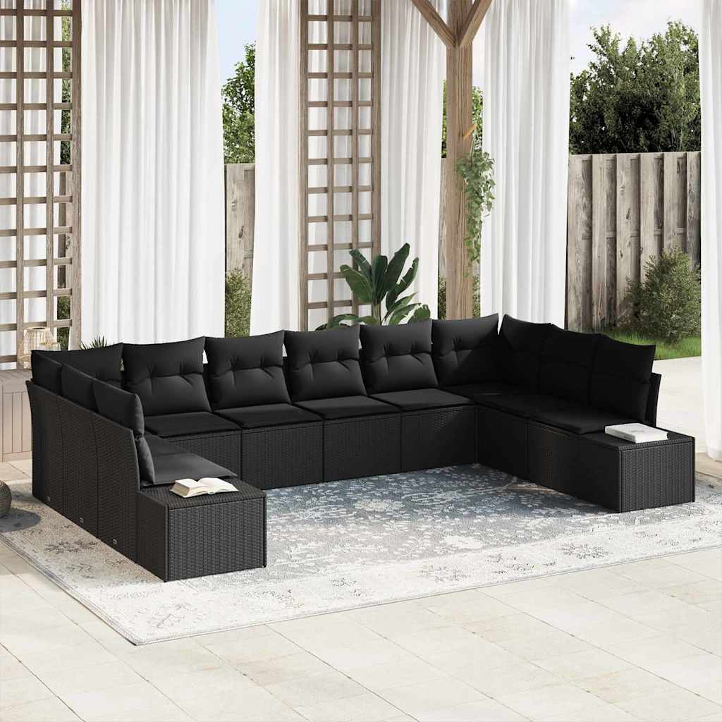 vidaXL Conjunto de sofás de jardín 10 uds. 9-Número de plazas Negro