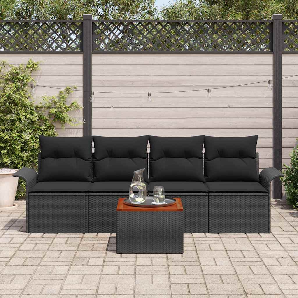 vidaXL Conjunto de sofás de jardín 5 uds. 4-Número de plazas Negro