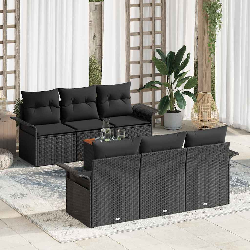 vidaXL Conjunto de sofás de jardín 7 uds. 6-Número de plazas Negro