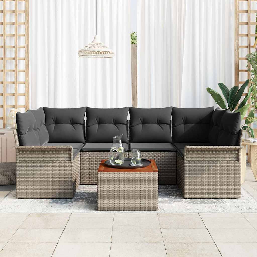 vidaXL Conjunto de sofás de jardín 7 uds. 6-Número de plazas Gris