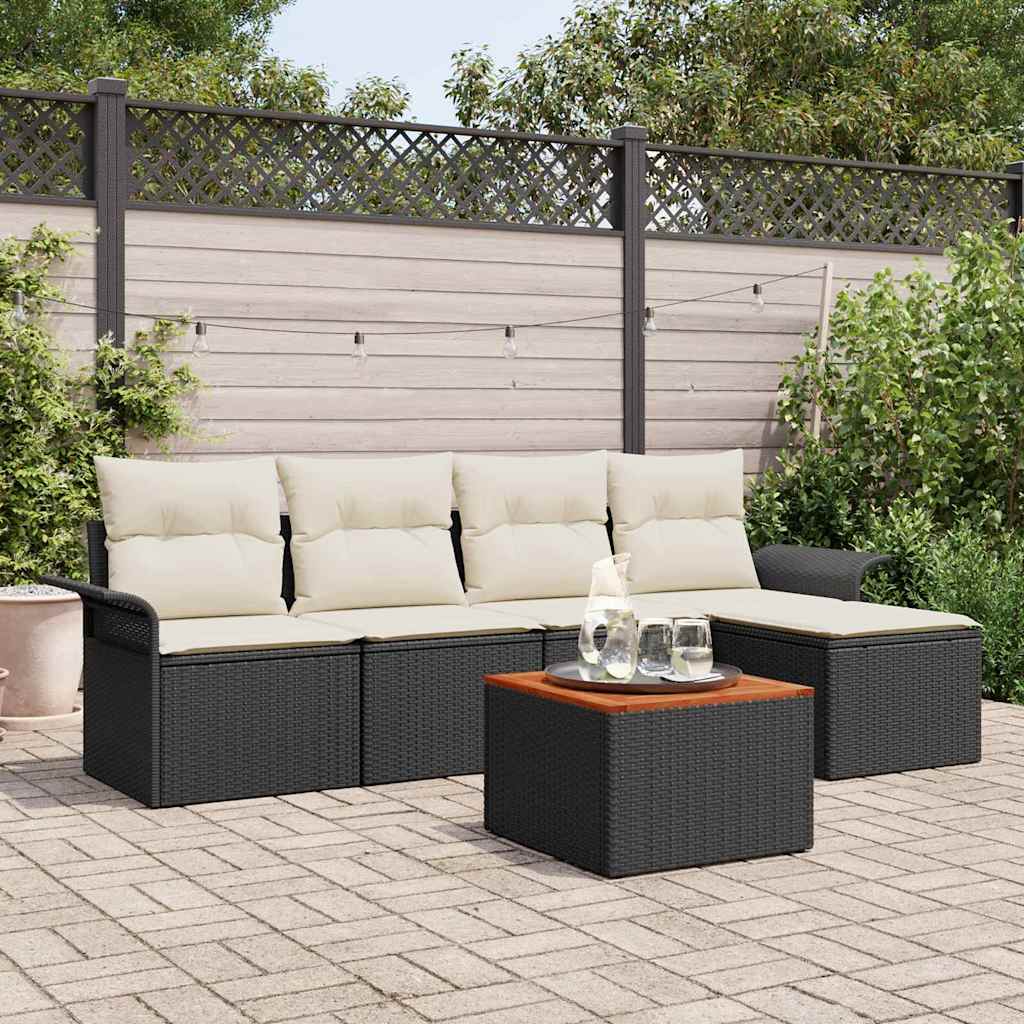 vidaXL Conjunto de sofás de jardín 6 uds. Negro y crema