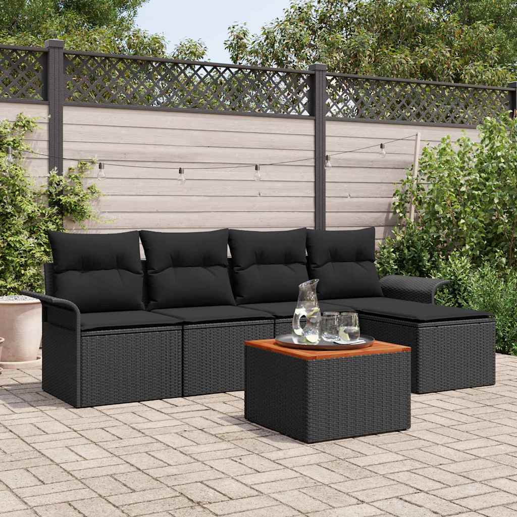 vidaXL Conjunto de sofás de jardín 6 uds. Negro ratán sintético