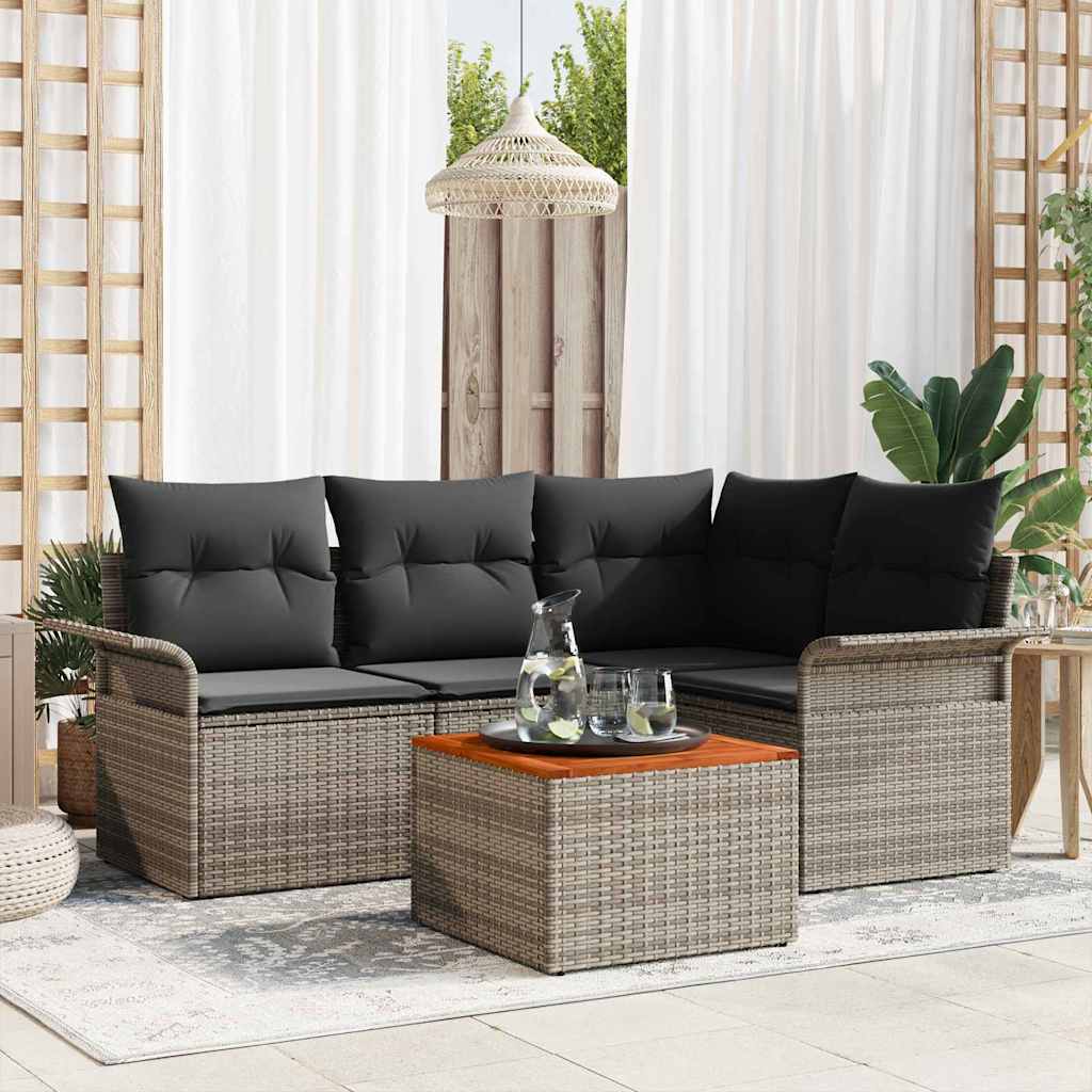 vidaXL Conjunto de sofás de jardín 5 uds. 4-Número de plazas Gris