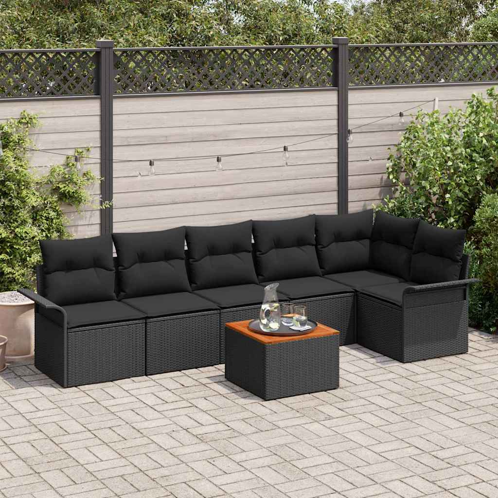 vidaXL Conjunto de sofás de jardín 7 uds. 6-Número de plazas Negro