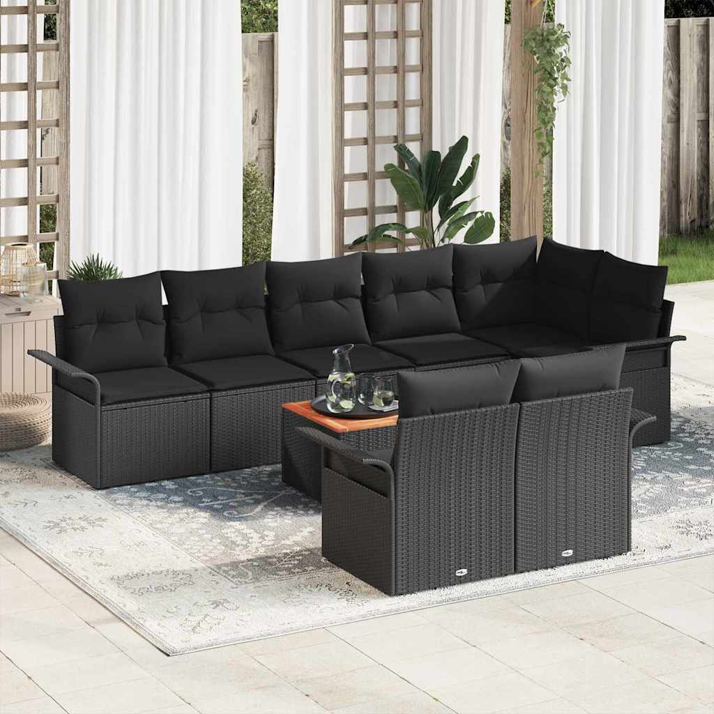 vidaXL Conjunto de sofás de jardín 9 uds. 8-Número de plazas Negro