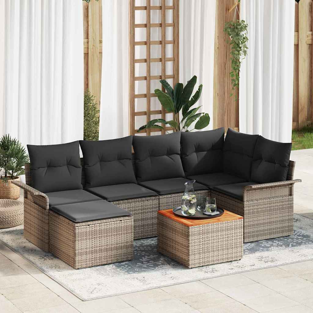 vidaXL Conjunto de sofás de jardín 7 uds. Gris ratán sintético