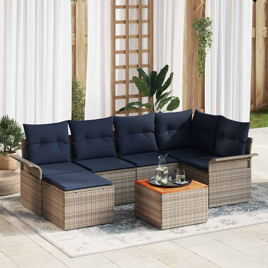 vidaXL Conjunto de sofás de jardín 7 uds. Gris y azul marino