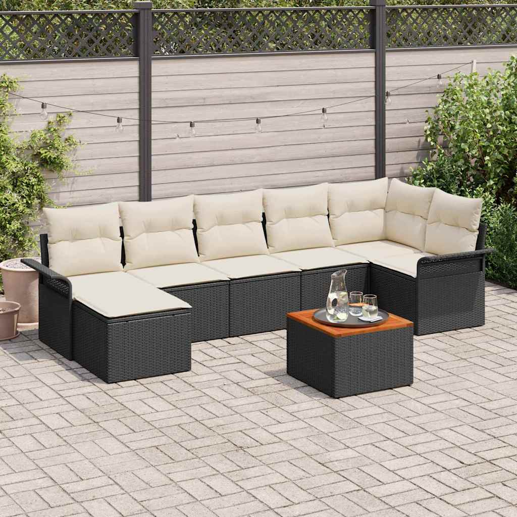 vidaXL Conjunto de sofás de jardín 8 uds. Negro y crema
