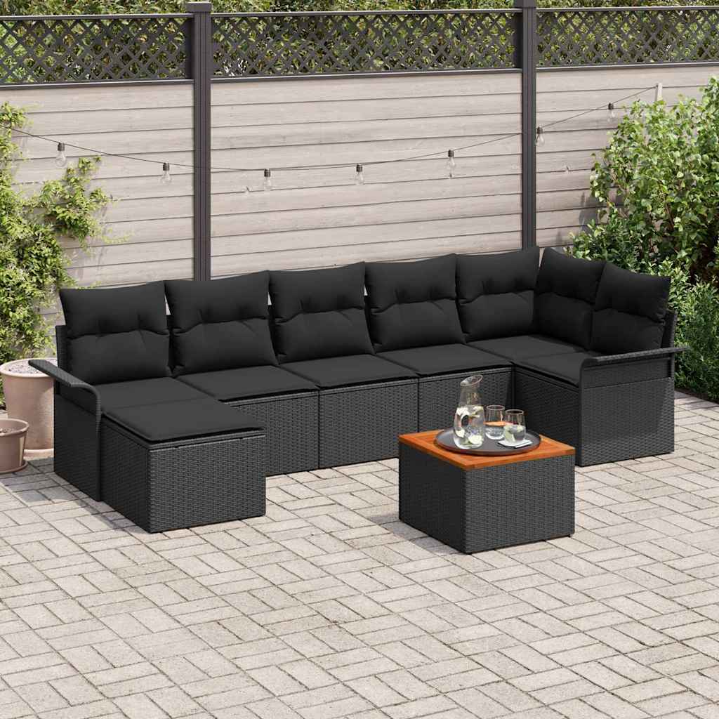 vidaXL Conjunto de sofás de jardín 8 uds. Negro ratán sintético